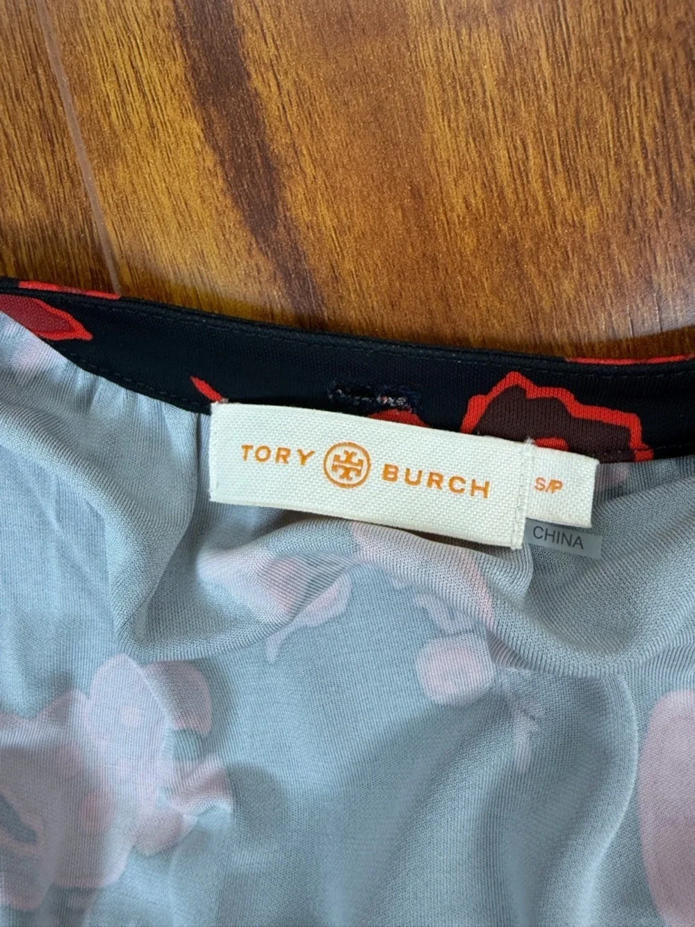 Tory Burch Paisley Jersey Bow Midi Dress Long Sleeve Red Black Size S